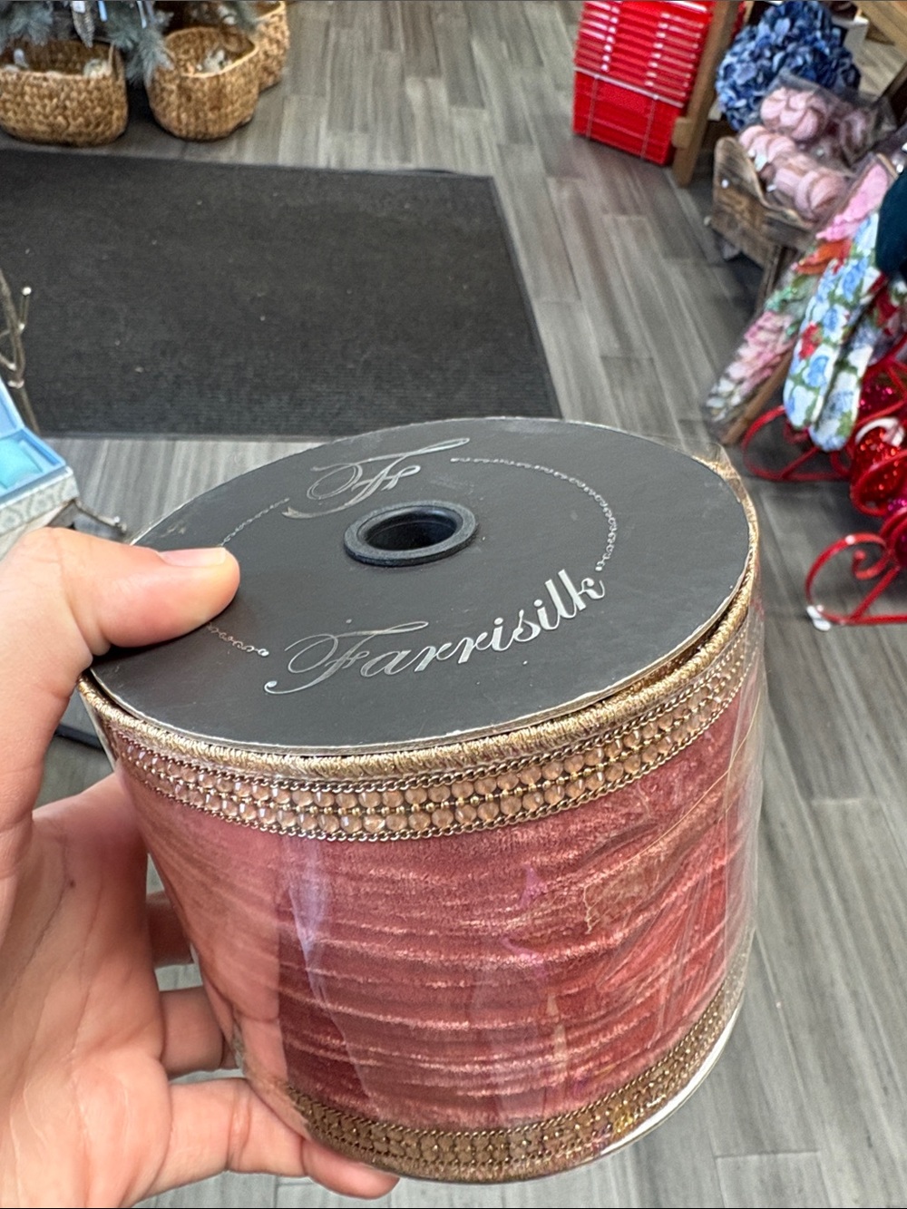 Coral distressed diamonds ribbon by farrisilk